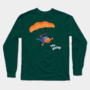 cartoon illustration of skydiving with litlle dinosaur Long Sleeve T-Shirt